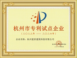 杭州市专利试点企业证书